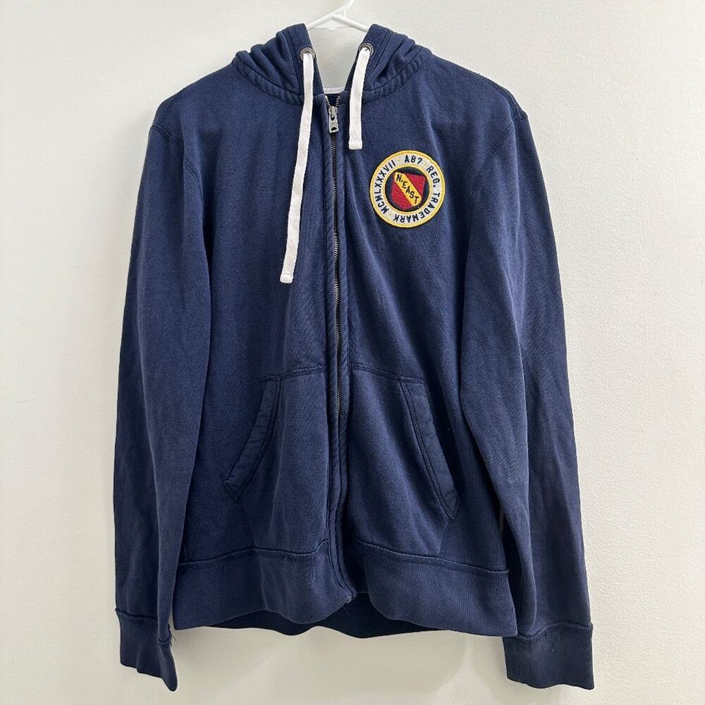 Aeropostale Navy Full Zip Hoodie Mens M N.East Patch Fleece Lined Y2K Preppy